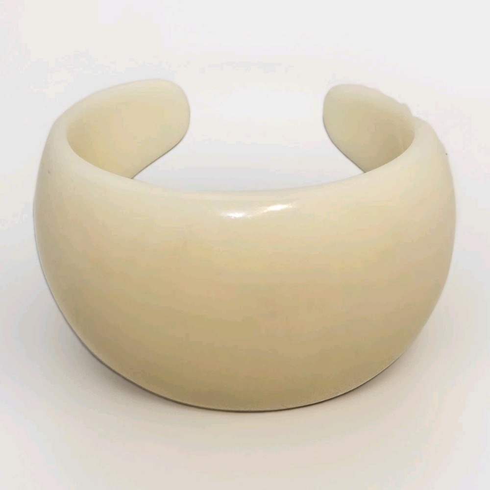 Vintage Chunky Cream Acrylic Cuff Bracelet Wide Dome Statement Bangle